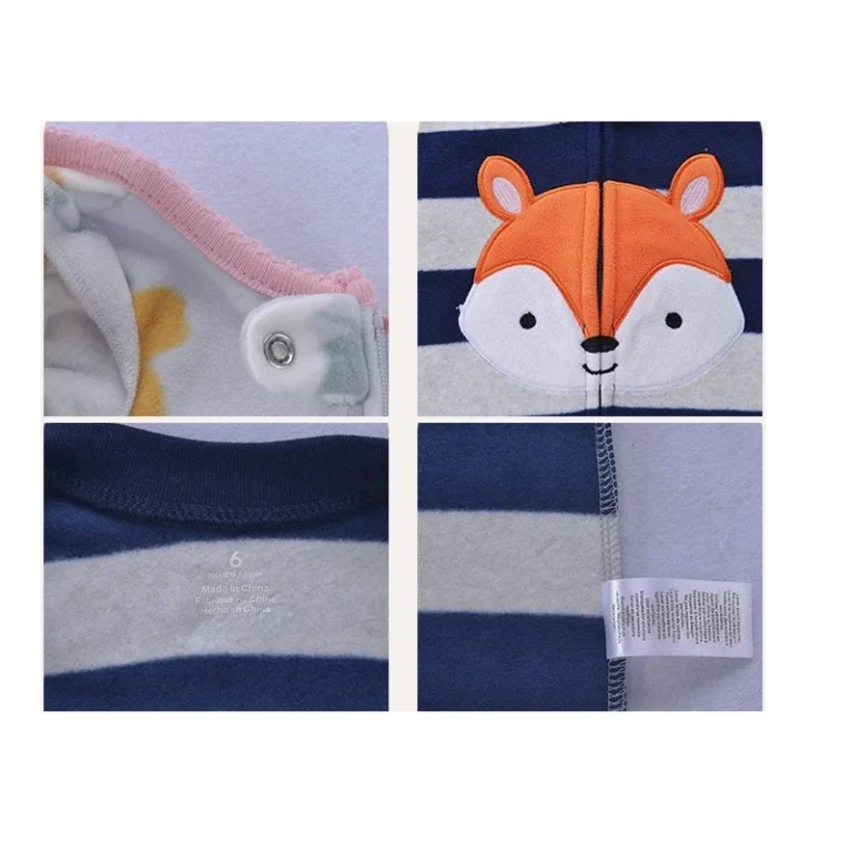"Barboteuse bébé renard, chaude et confortable" (Onesie baby fox, warm and comfortable)
