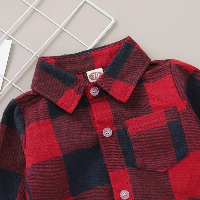 "Chemise-combi plaid garçon, doux et élégant de qualité" (Onesie-shirt plaid boy, soft and elegant quality)