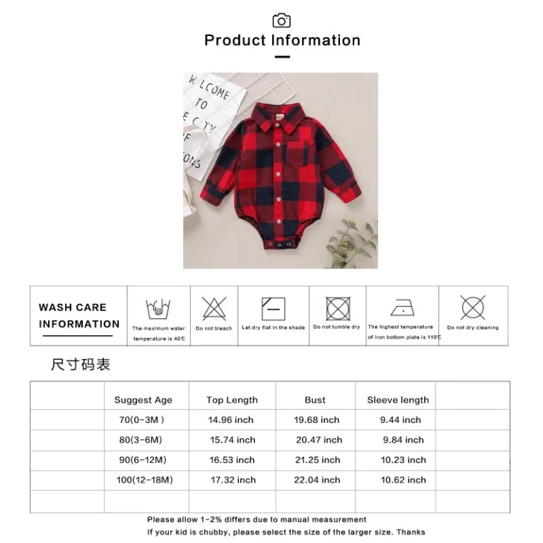 "Chemise-combi plaid douillette et élégante pour bébé garçon" (translated to: "Cozy and elegant plaid shirt-onesie combination for baby boy")